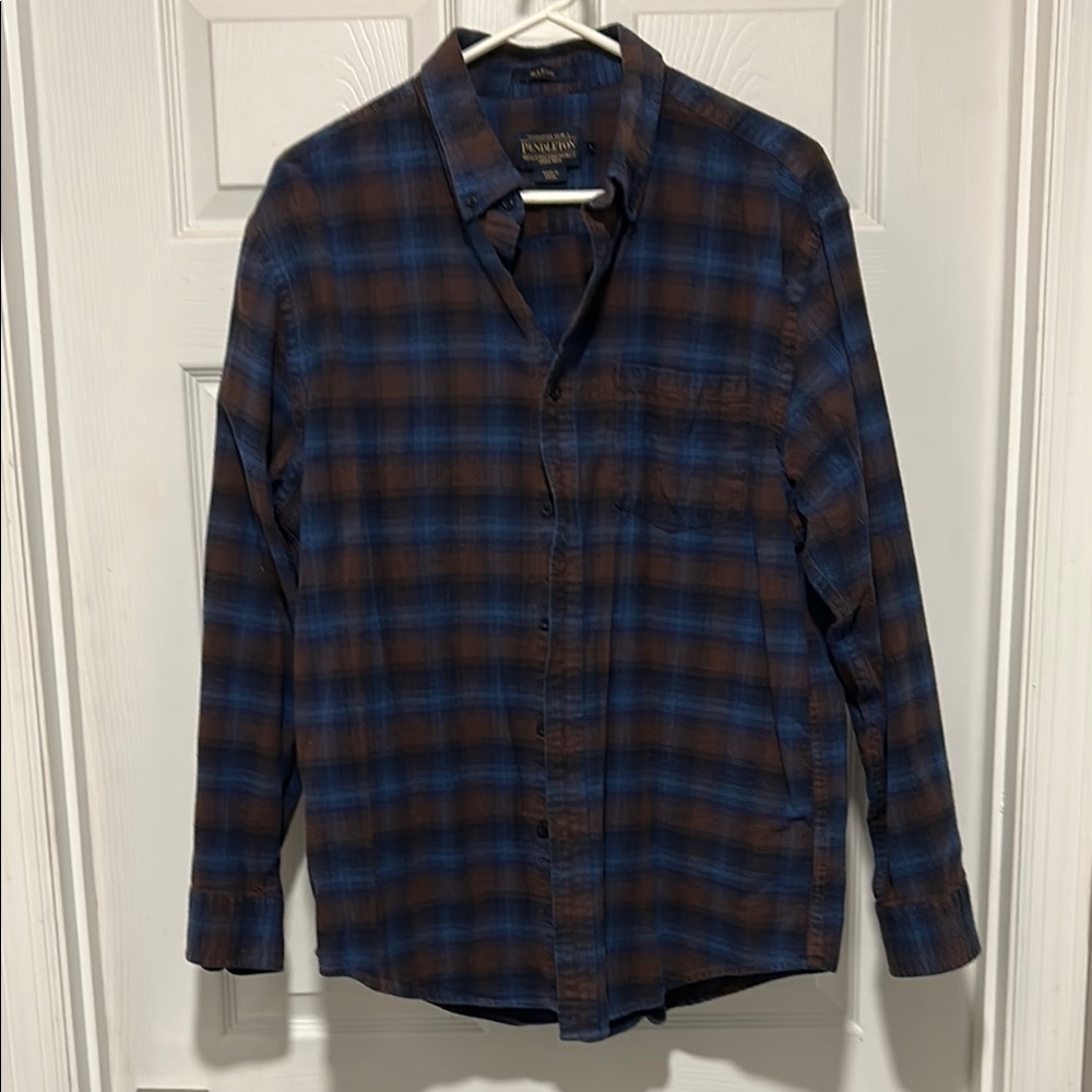 Pendleton Blue and Brown Casual Button Down Flannel Shirt